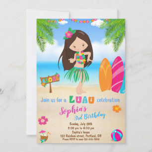 Invitación de cumpleaños de Luau chica fiesta de p