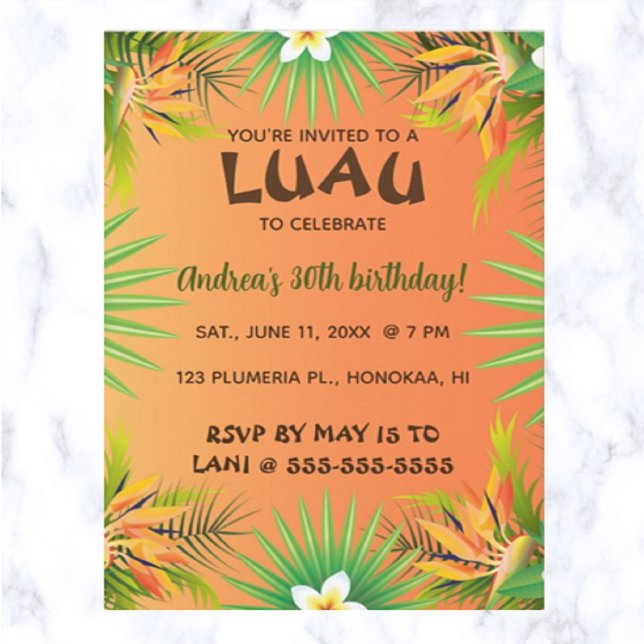 Invitación de cumpleaños de Luau en Hawái editable (Party Hawaiian style!)