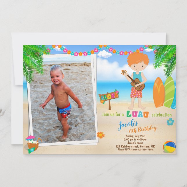 Invitación de cumpleaños de Luau fiesta de playa d (Anverso)