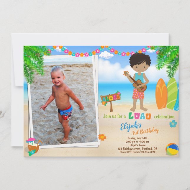 Invitación de cumpleaños de Luau Foto niño de play (Anverso)