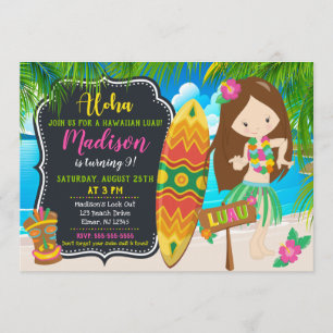 Invitación de cumpleaños de Luau invita a Aloha
