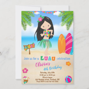 Invitación de cumpleaños de Luau Invitación de Lua