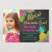 Invitación de cumpleaños de Luau Luau, foto de Cha