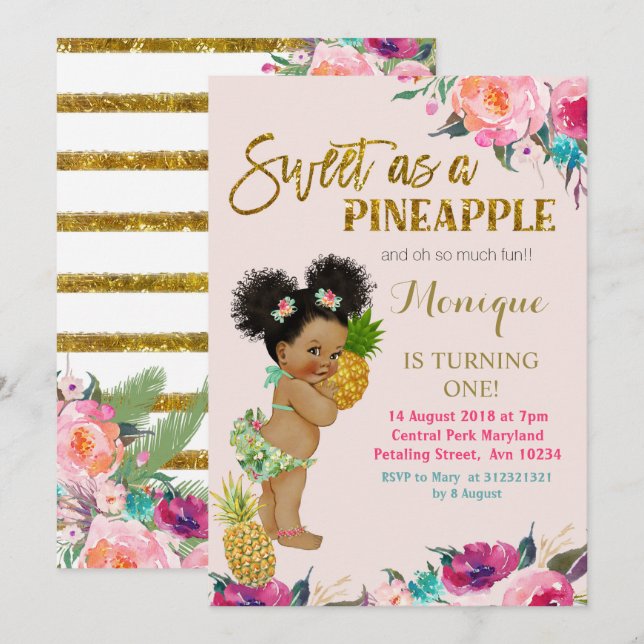 Invitación de cumpleaños de Luau para los afroamer (Anverso / Reverso)