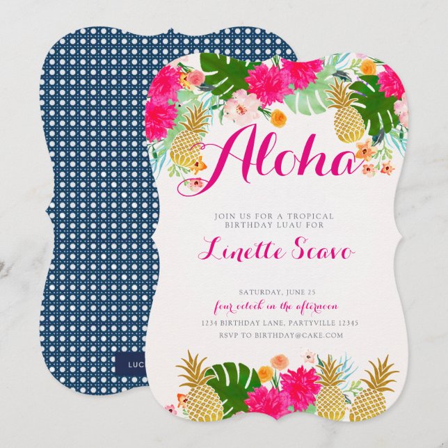 Invitación de cumpleaños de Luau tropical (Anverso / Reverso)