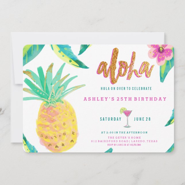 invitación de cumpleaños de luau tropical (Anverso)