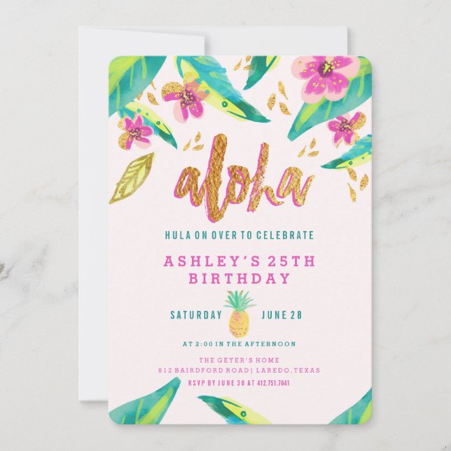 invitación de cumpleaños de luau tropical (Anverso)