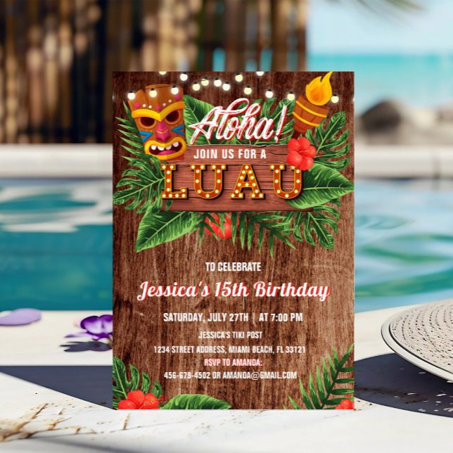 Invitación de cumpleaños de Luau Tropical Rústico (Subido por el creador)