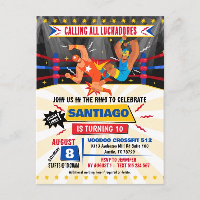Invitación de Cumpleaños de Lucha Libre de Lucha M (Anverso)