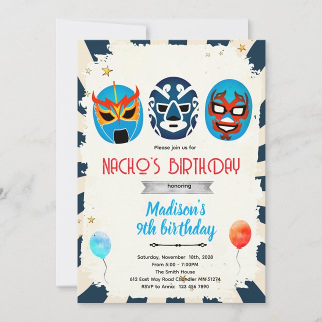 invitación de cumpleaños de luchador (Anverso)