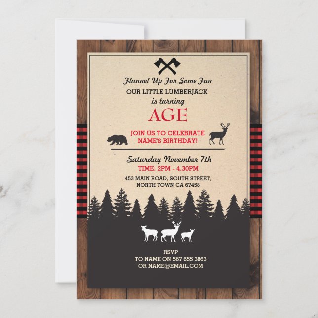 Invitación de cumpleaños de Lumberjack A CUALQUIER (Anverso)