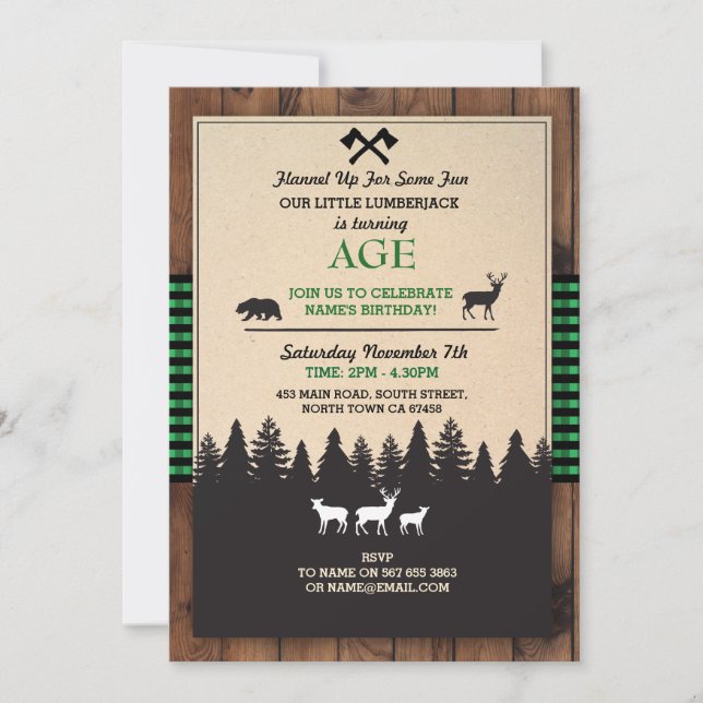 Invitación de cumpleaños de Lumberjack A CUALQUIER (Anverso)