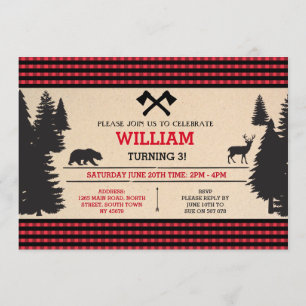 Invitación de cumpleaños de Lumberjack a Red Woodl