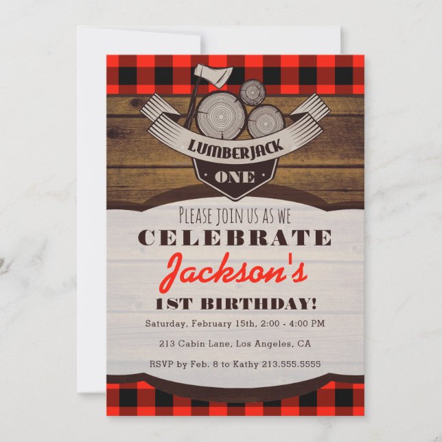 Invitación de cumpleaños de Lumberjack Flannel Woo (Anverso)