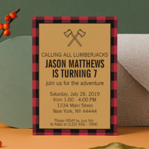 Invitación de cumpleaños de Lumberjack Plaid