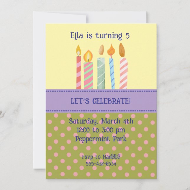 Invitación de cumpleaños de lunares (Anverso)