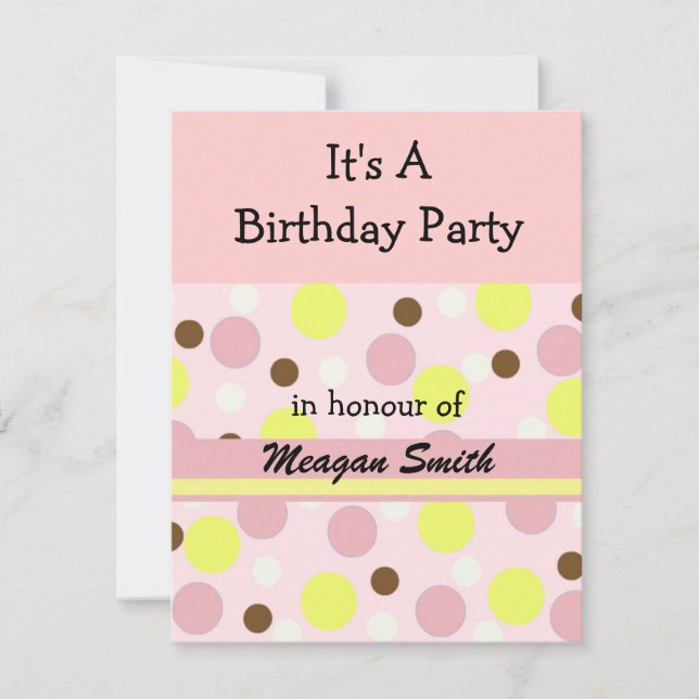 Invitación de cumpleaños de lunares rosados (Anverso)