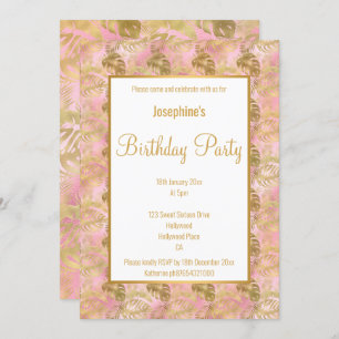 INVITACIÓN DE CUMPLEAÑOS DE LUXE GOLD PINK PALM LE