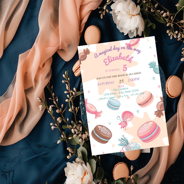 Invitación de cumpleaños de macarrones de dulces (Subido por el creador)