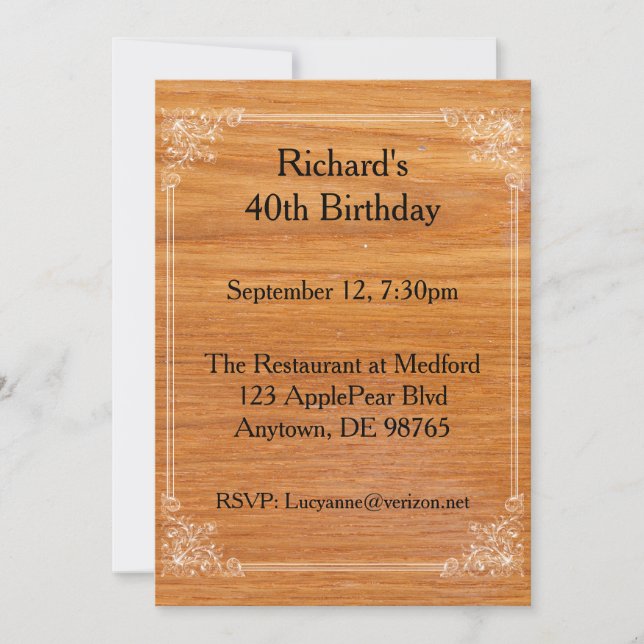 Invitación de cumpleaños de madera (Anverso)