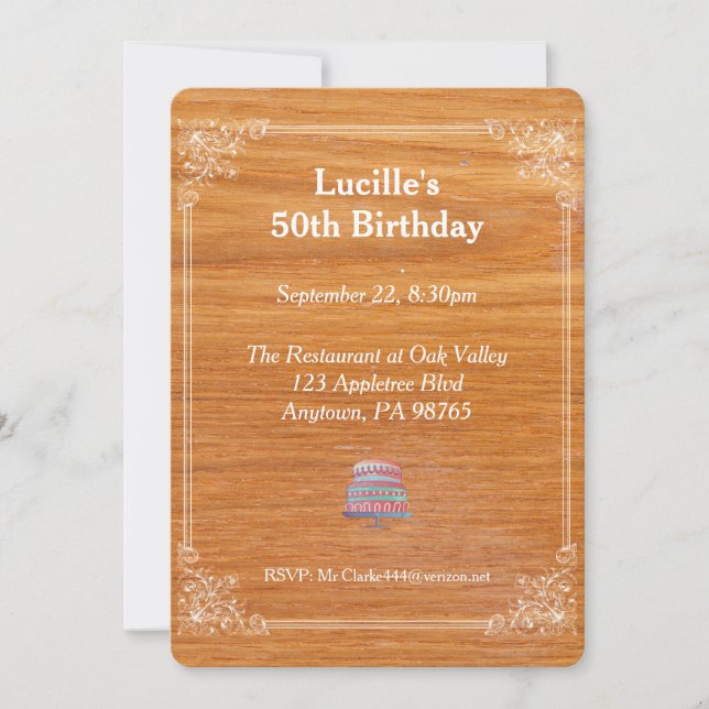 Invitación de cumpleaños de madera (Anverso)