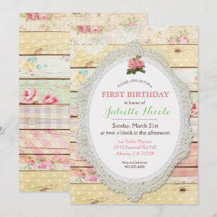 Invitación de cumpleaños de madera floral Shabby C