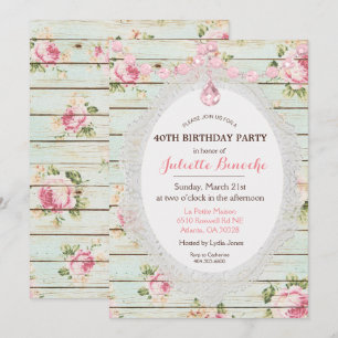 Invitación de cumpleaños de madera floral Shabby C