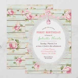 Invitación de cumpleaños de madera floral Shabby C