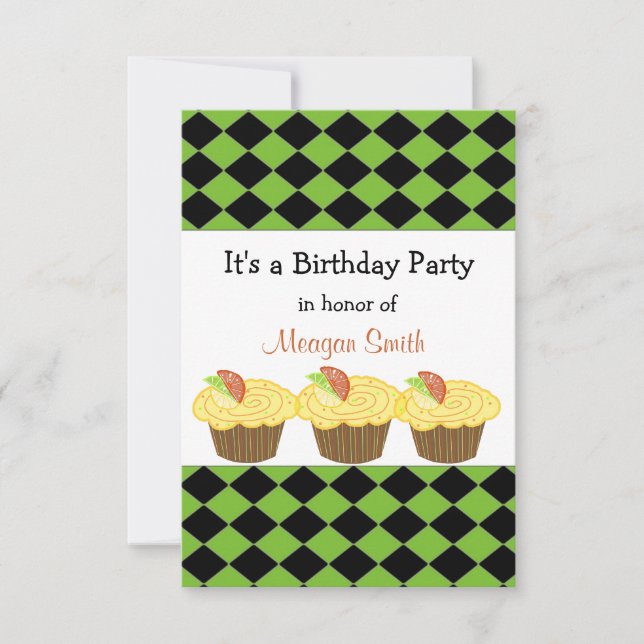 Invitación de cumpleaños de magdalena de limón (Anverso)