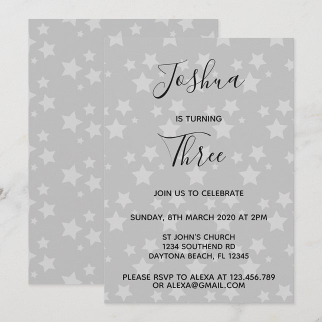 Invitación de cumpleaños de Magic Star Gray (Anverso / Reverso)