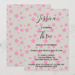 Invitación de cumpleaños de Magic Star Gray Pink