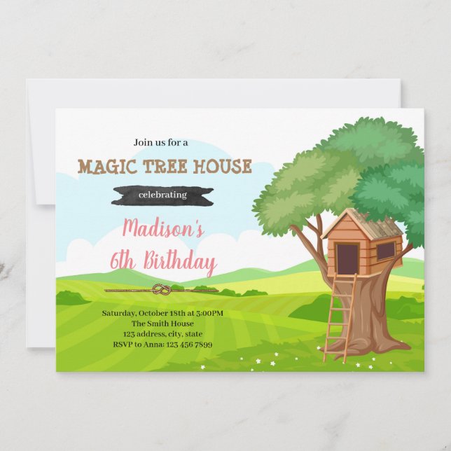invitación de cumpleaños de Magic Treehouse (Anverso)