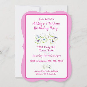 Invitación de cumpleaños de Mahjong rosa bonita