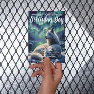 Invitación de cumpleaños de majestuosos lobos blan