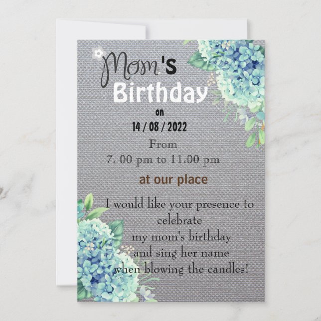 Invitación de cumpleaños de mamá (Anverso)