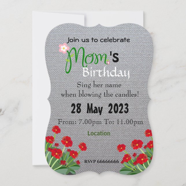 Invitación de cumpleaños de mamá (Anverso)