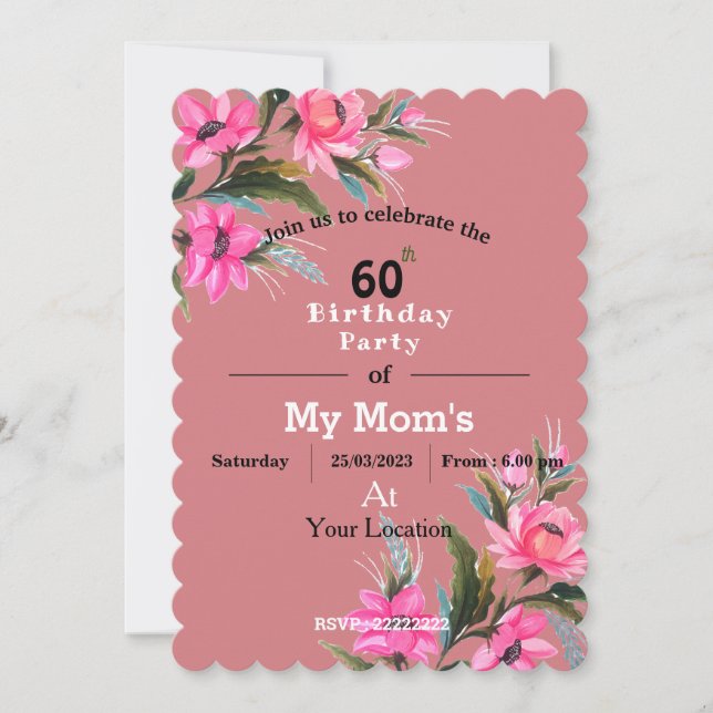 Invitación de cumpleaños de mamá (Anverso)