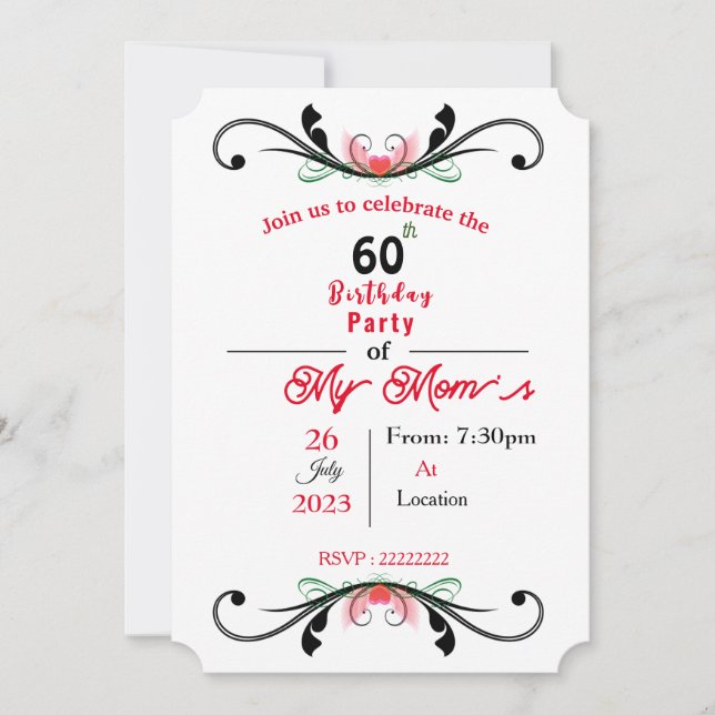 Invitación de cumpleaños de mamá (Anverso)