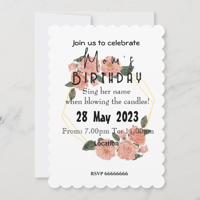 invitación de cumpleaños de mamá (Anverso)