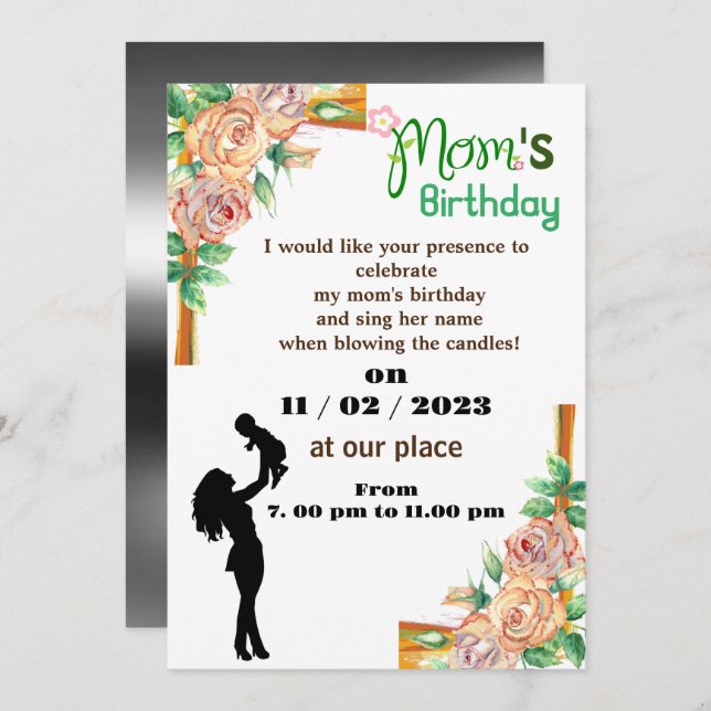 invitación de cumpleaños de mamá (Anverso / Reverso)