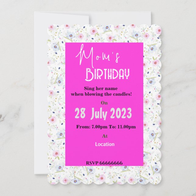 Invitación de cumpleaños de mamá (Anverso)