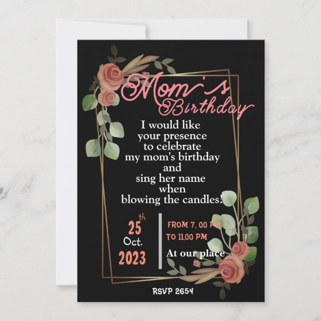 invitación de cumpleaños de mamá (Anverso)