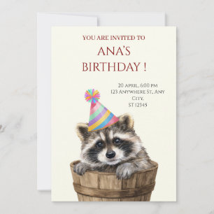 Invitación de cumpleaños de mapache lindo