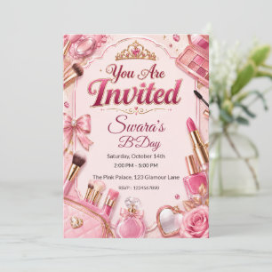 Invitación de cumpleaños de maquillaje de glamour