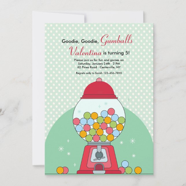 Invitación de cumpleaños de máquina de chicles (Anverso)