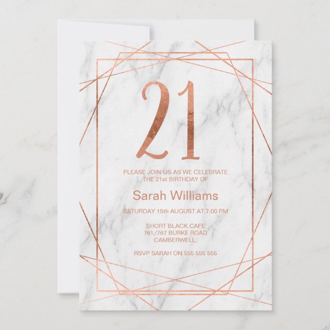 Invitación de cumpleaños de Marble Line Art 21 (Anverso)