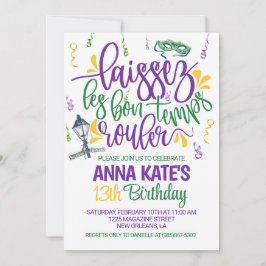 Invitación de cumpleaños de Mardi Gras
