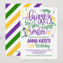 Invitación de cumpleaños de Mardi Gras