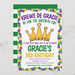 Invitación de cumpleaños de Mardi Gras