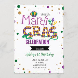 Invitación de cumpleaños de Mardi gras